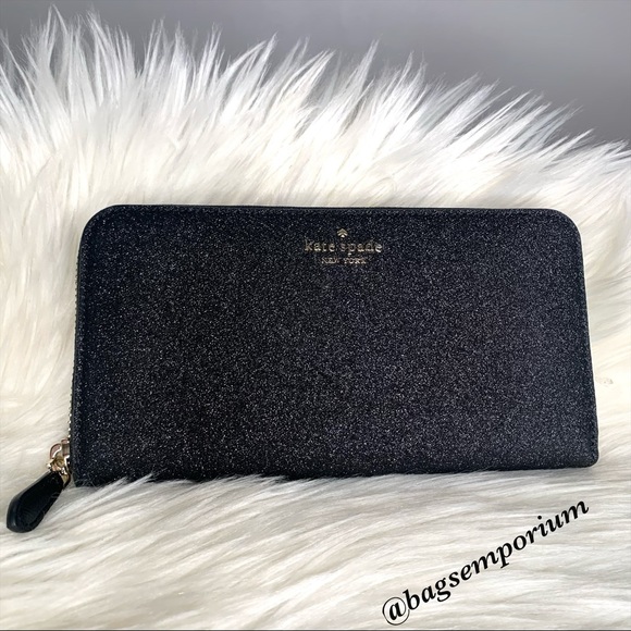 Kate Spade Black Glitter Zip Wallet - Picture 3 of 12